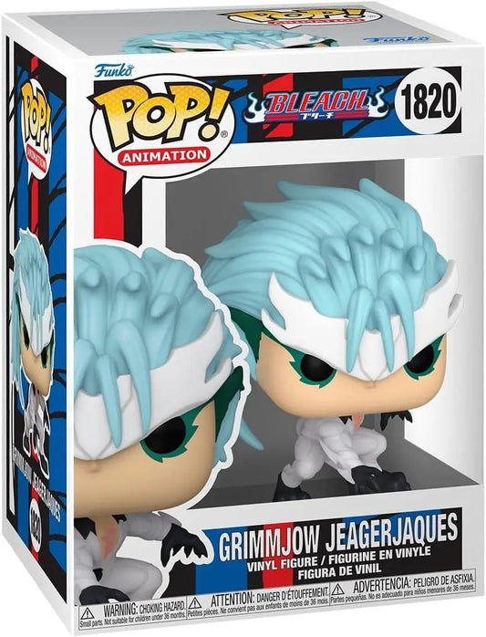 Funko Pop figure of Grimmjow Jeagerjaques from Bleach with blue hair and white outfit
