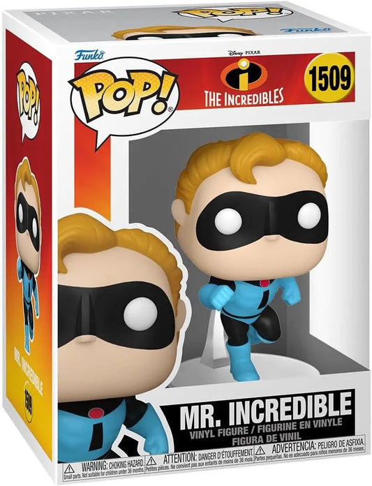 Funko Pop! Mr. Incredible #1509 from Disney’s The Incredibles in blue suit; perfect for trading cards collectors