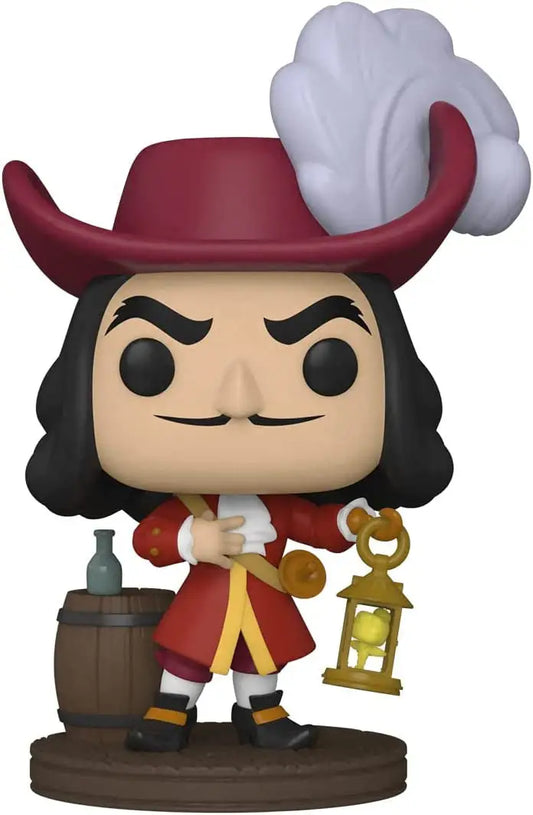 Cartoon-style Captain Hook figurine holding a lantern from Disney Villains collection