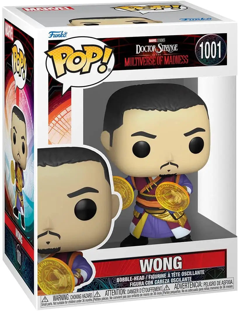 Funko Pop! Wong #1001 from Doctor Strange holding a golden medallion collectible