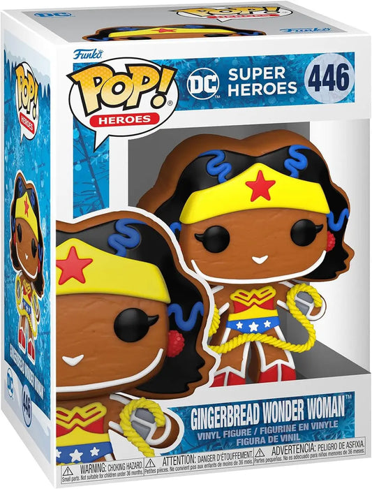 Funko Pop Heroes DC Holiday Gingerbread Wonder Woman figurine in festive costume