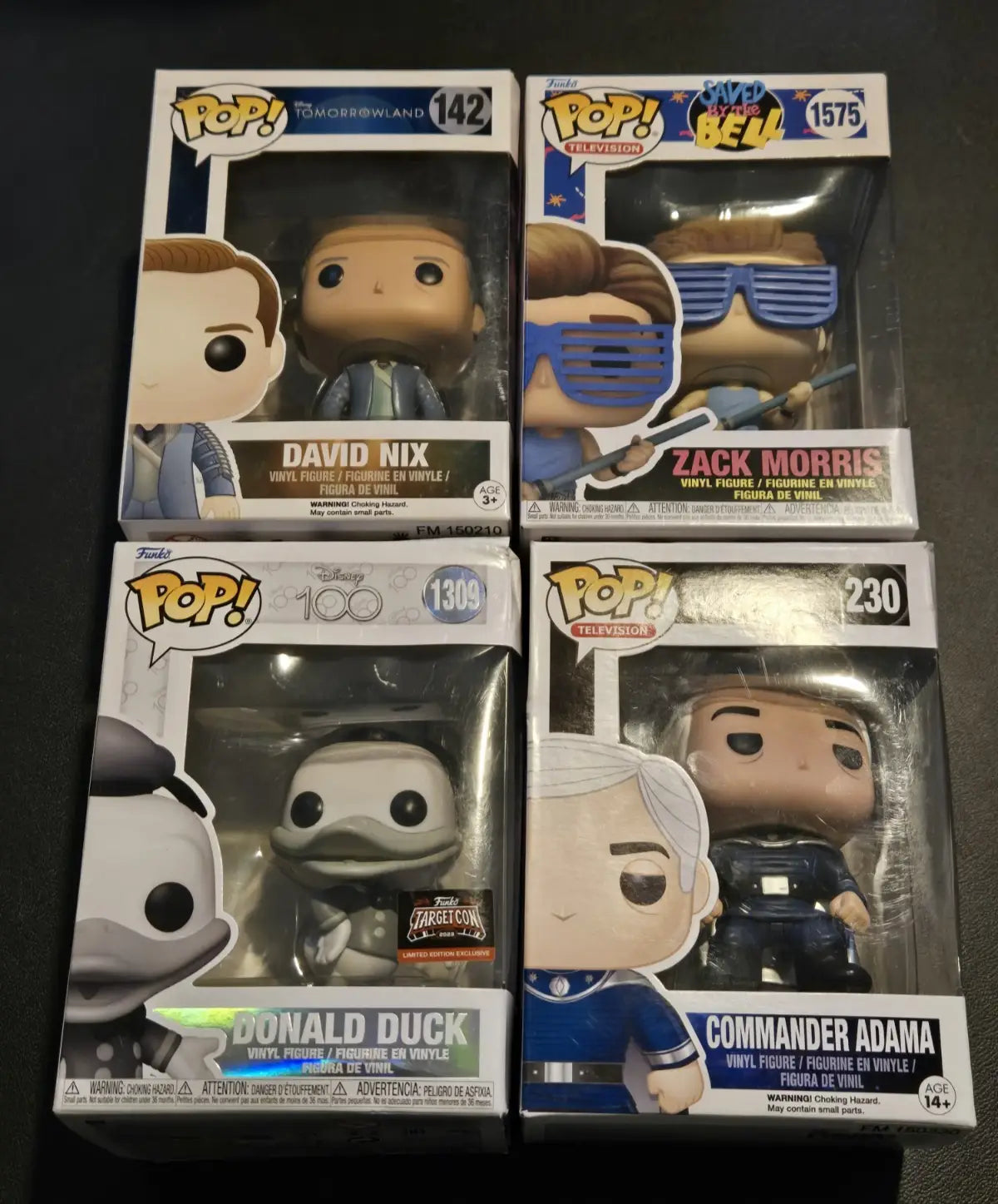 Funko Pop Lot 4 Zack Morris Donald Duck Disney 100 Commander Adama David Nix NIB - Funko Pop