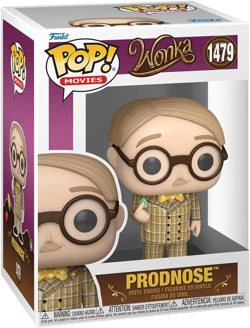 Funko Pop Willy Wonka figure in yellow plaid suit and round glasses from Movies Willy Wonka