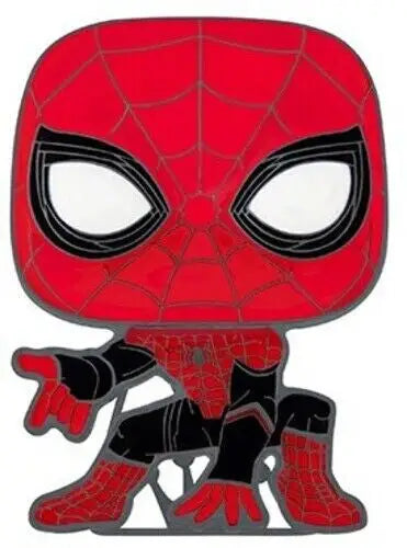 Stylized Funko Pop Pin Spider-Man figurine in crouching pose from No Way Home