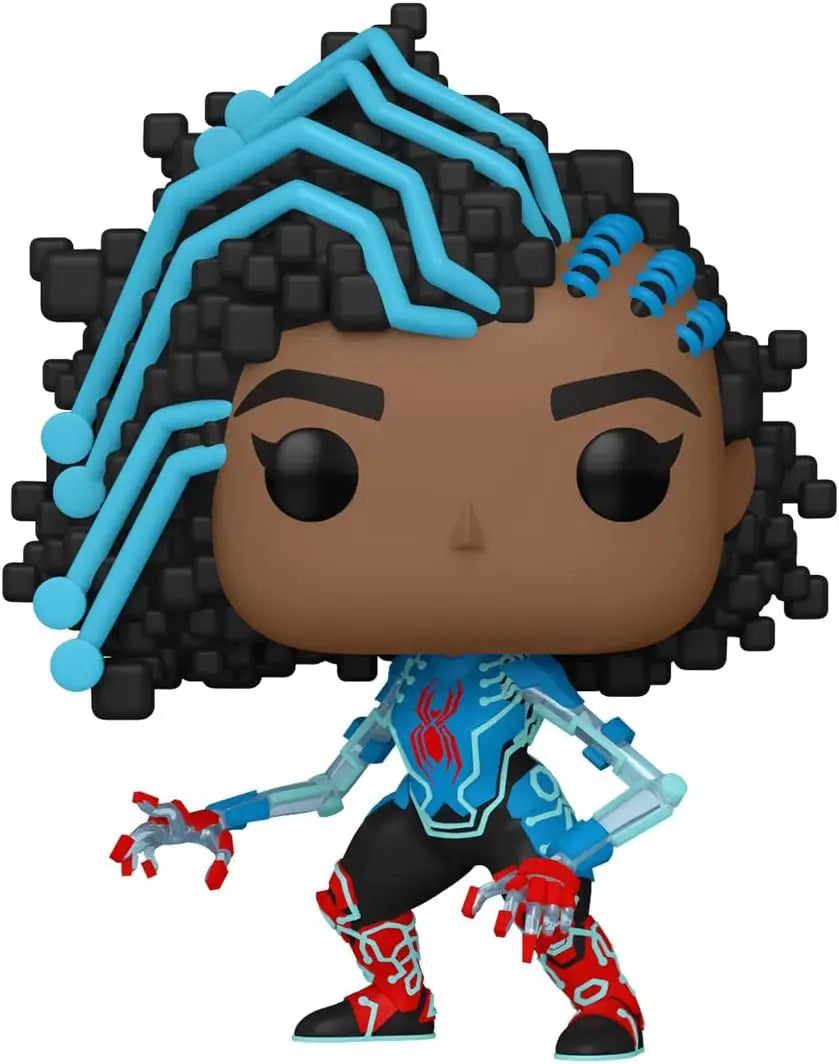 Funko Pop Spider-Byte figurine in dynamic pose from Spider-Man trading cards collection