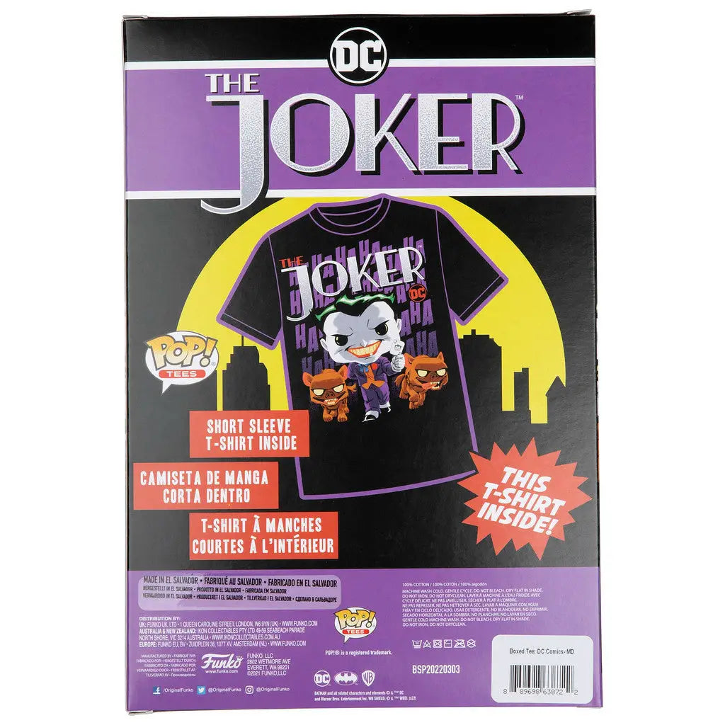 Packaged Funko Pop Tees DC The Joker T-Shirt with Funko Pop! style graphic design