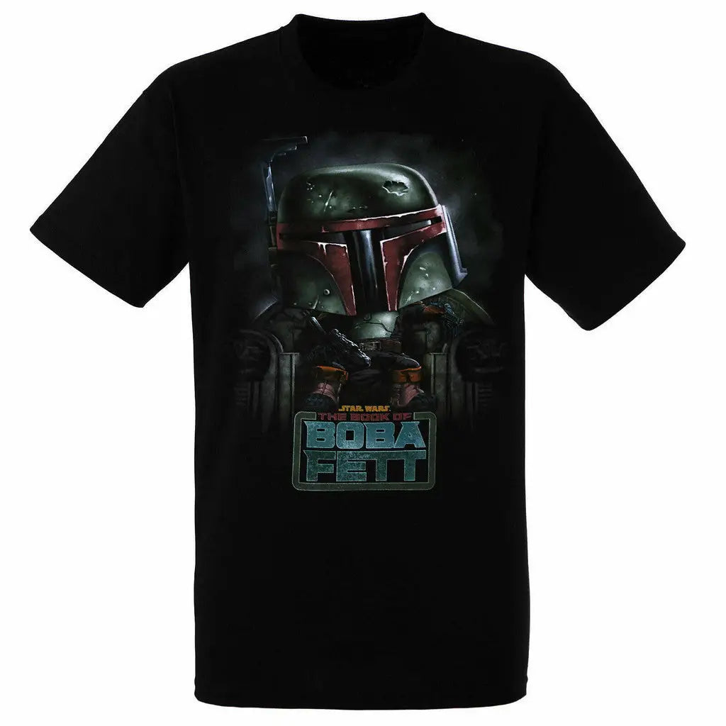 Black Funko Pop Tees Star Wars t-shirt featuring Boba Fett’s helmet and armor design