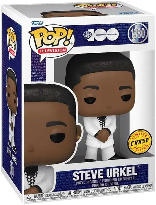 Funko Pop vinyl figure of Steve Urkel in a white suit from Family Matters collection
