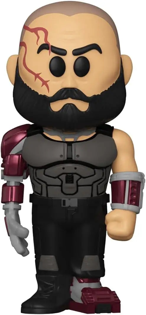 Cartoon-style Carapax figure from Funko Soda Blue Beetle collectible can