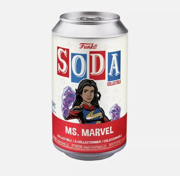 Funko Soda collectible can featuring Marvel Ms. Marvel with vibrant red and blue design