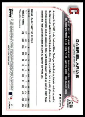 Gabriel Arias Rookie 2022 Topps Update #US248 Cleveland Guardians - Baseball Card Single