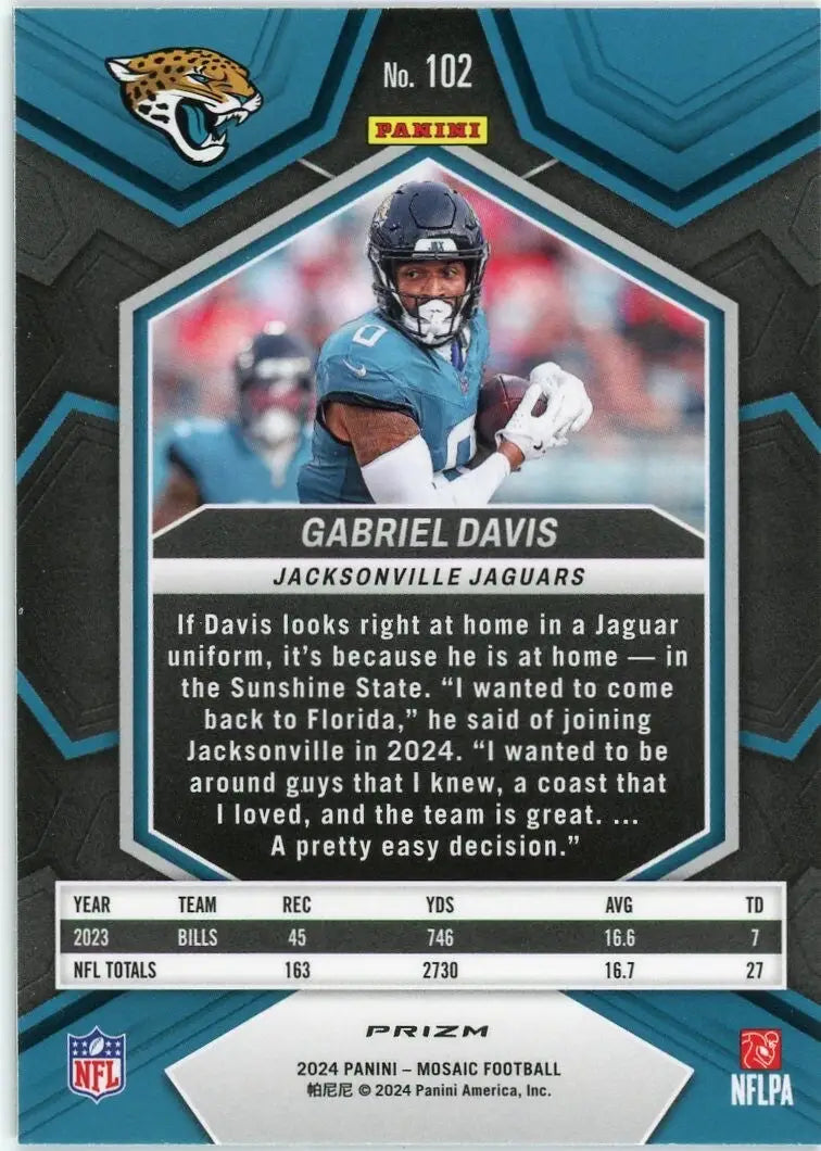 Gabriel Davis 2024 Panini Mosaic Green Mosaic #102 Jacksonville Jaguars Football