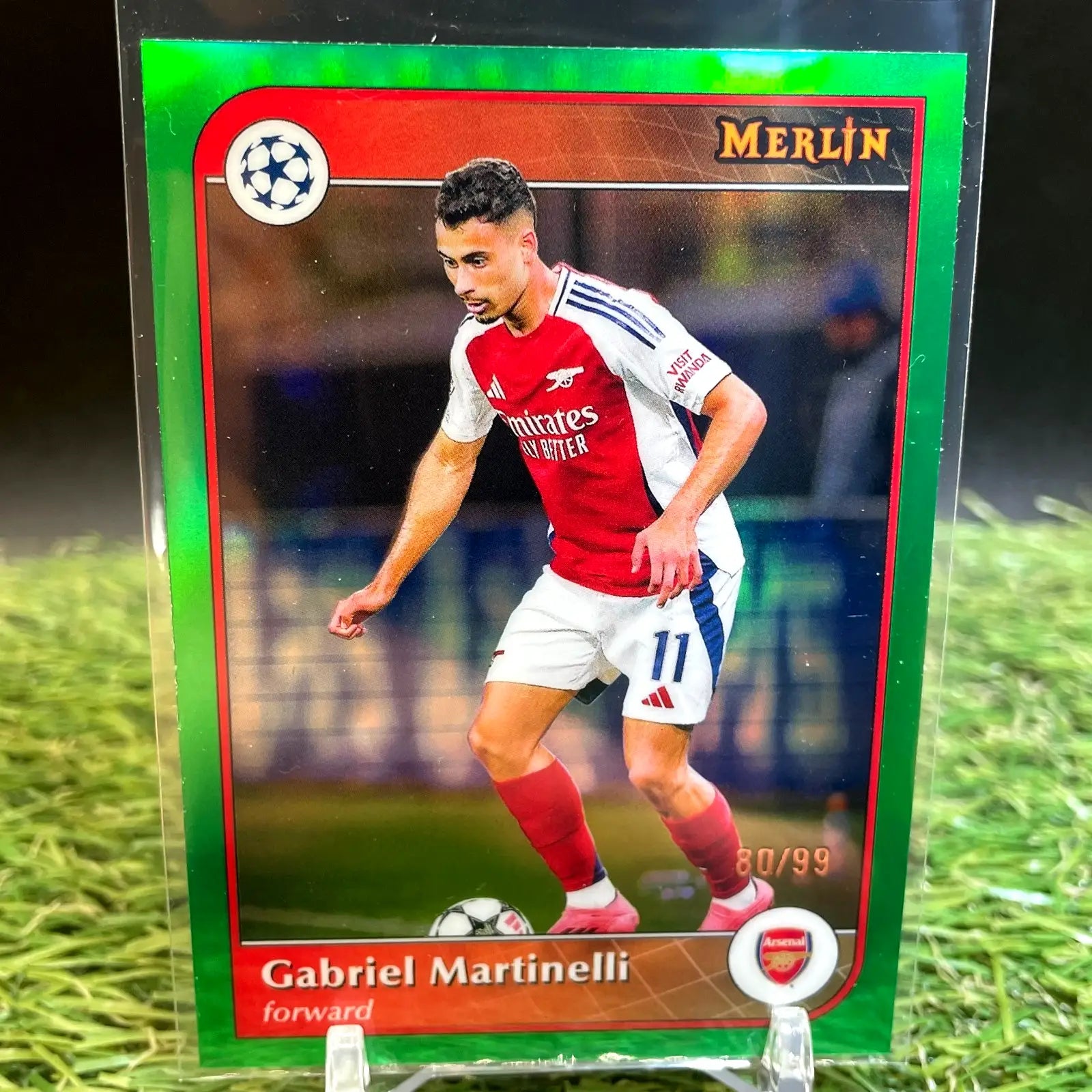 Gabriel Martinelli 2024-25 Topps Merlin UCC Green Refractor /99 #195 - Soccer Card Single