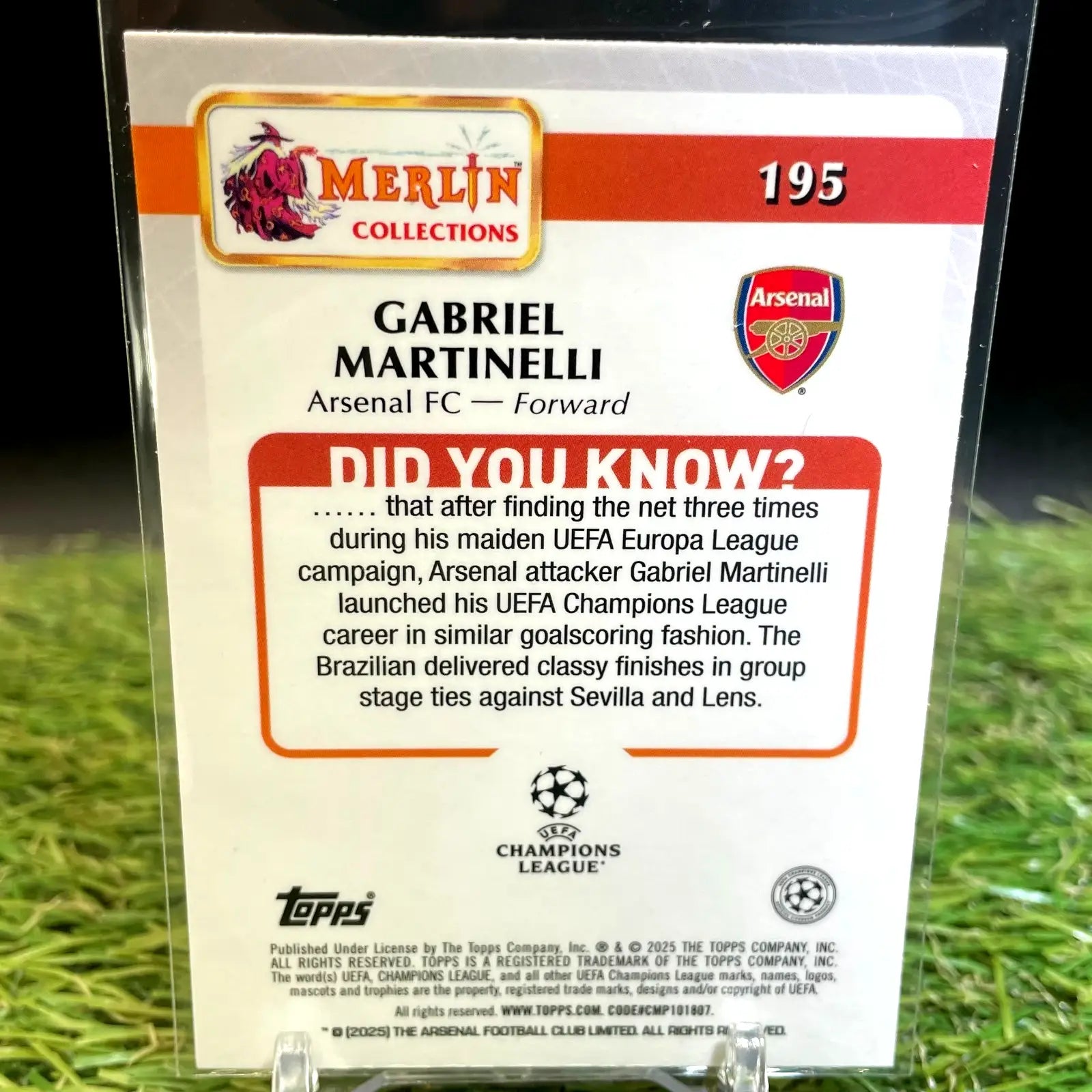Gabriel Martinelli 2024-25 Topps Merlin UCC Green Refractor /99 #195 - Soccer Card Single