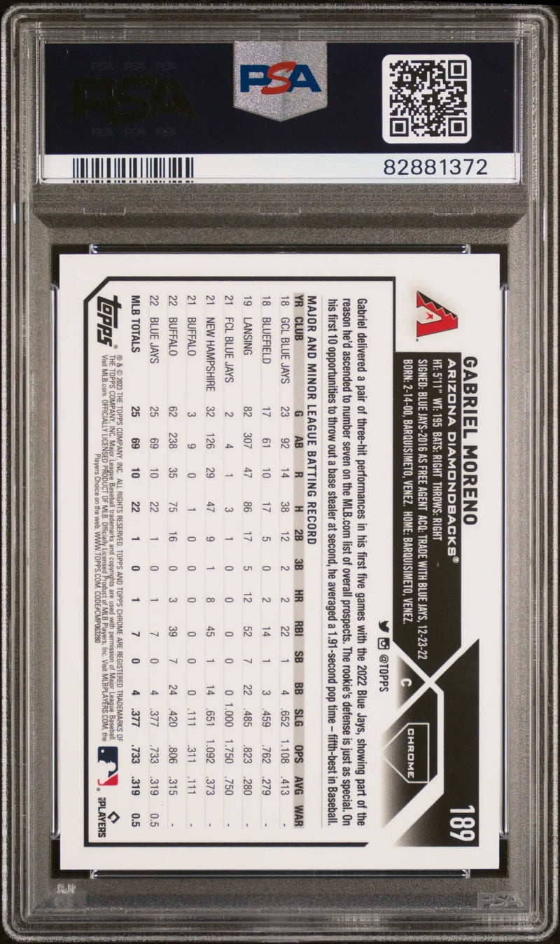 Graded Gabriel Moreno 2023 Topps Chrome Gold Refractor PSA 10 Gem Mint card