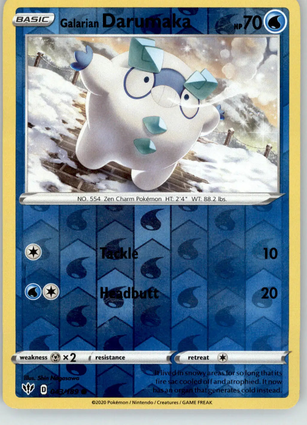 Galarian Darumaka - Darkness Ablaze - 043/189 - Reverse Holo LP Pokemon - Pokémon Card Single