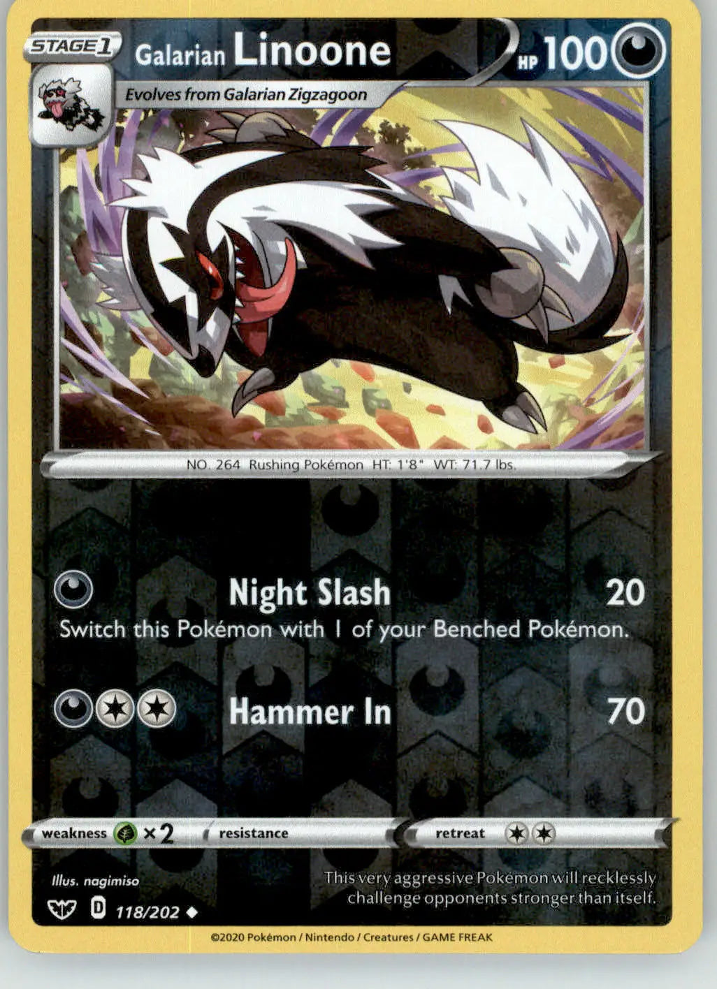 Galarian Linoone - Sword & Shield Base Set - 118/202 - Reverse Holo LP Pokemon - Pokémon Card Single