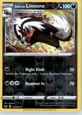 Galarian Linoone - SWSH01: Sword & Shield Base Set - Reverse Holo LP - #118/202 - Pokémon Card Single