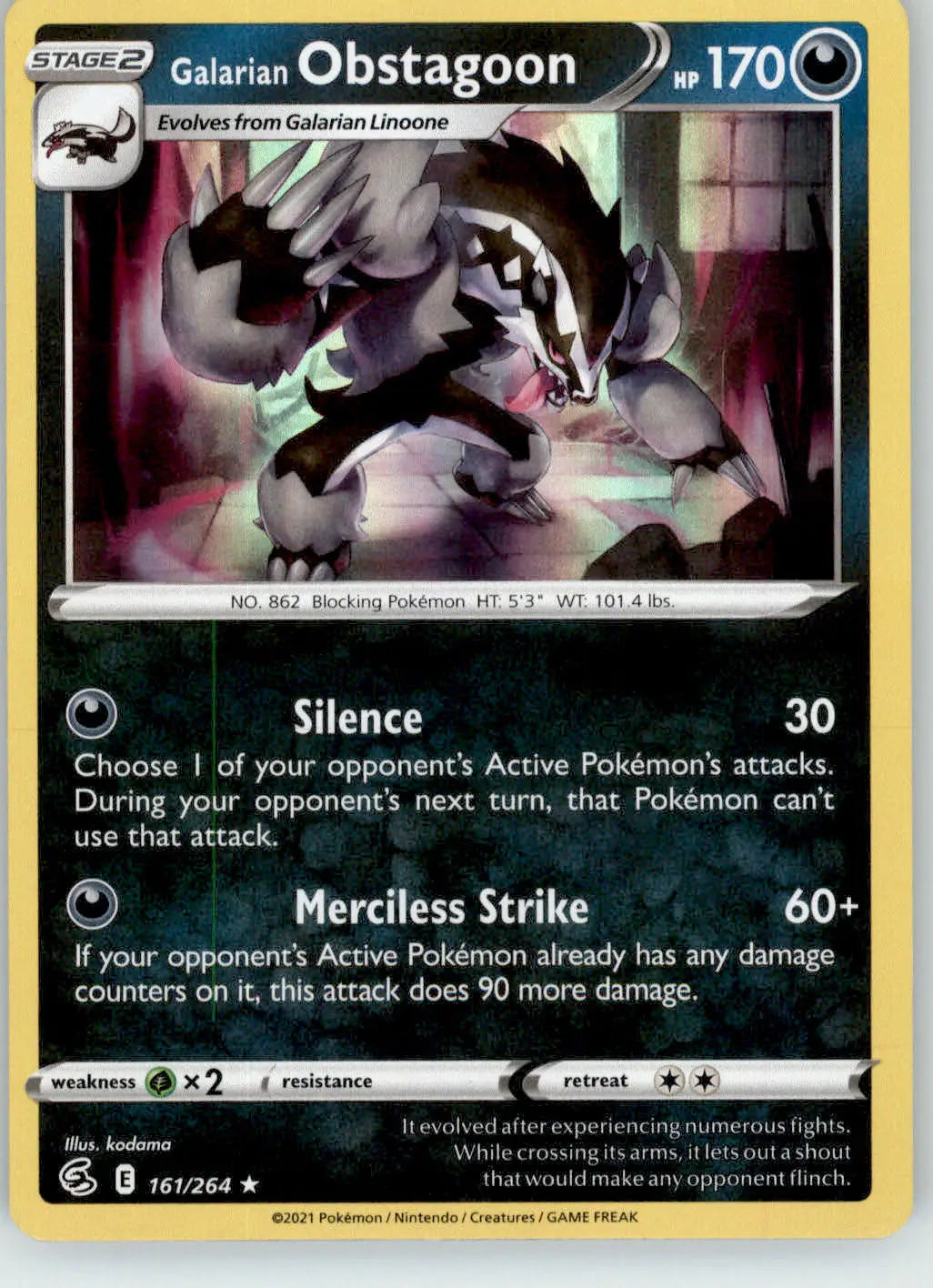 Galarian Obstagoon - Fusion Strike - 161/264 - Holo NM Pokemon - Pokémon Card Single