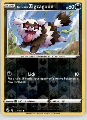 Galarian Zigzagoon - Fusion Strike - 159/264 - Reverse Holo LP Pokemon - Pokémon Card Single