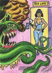 Monstrous green plant creature with sharp teeth on Kelly Everaert Sketch Card Ver. 2