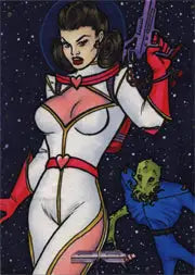 Stylized retro sci-fi female in spacesuit on Kristin Allen rare artist sketch card