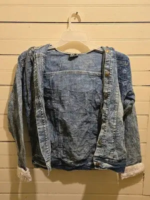 Galaxy Style Denim Jacket Women’s Hooded Faux Fur Trim Zip Blue No Size Tag - Apparel
