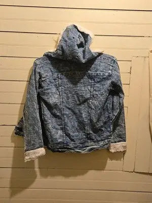 Galaxy Style Denim Jacket Women’s Hooded Faux Fur Trim Zip Blue No Size Tag - Apparel