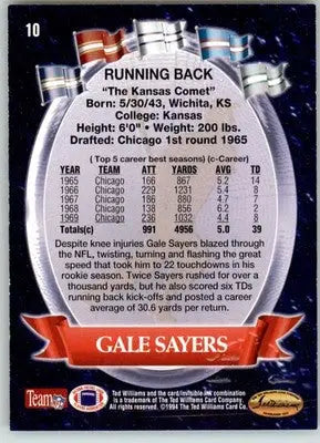 Gale Sayers - 1994 Ted Williams Roger Staubach’s NFL - #10 - Football - Football Card Single