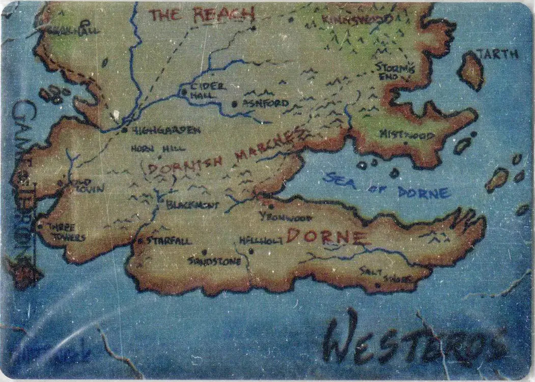 Hand-drawn fantasy map of Dorne and The Reach on Game of Thrones metal case topper