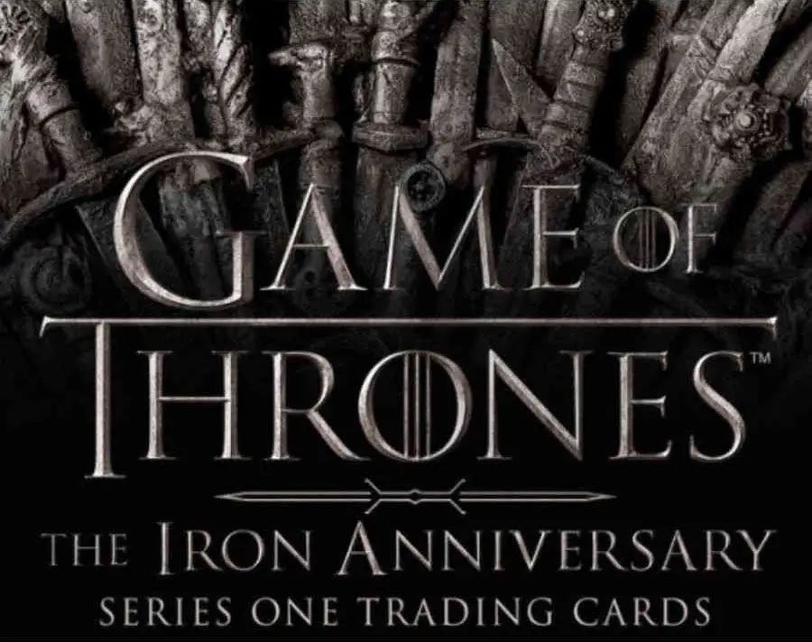 Logo for Game of Thrones Iron Anniversary trading card series on a sealed card box