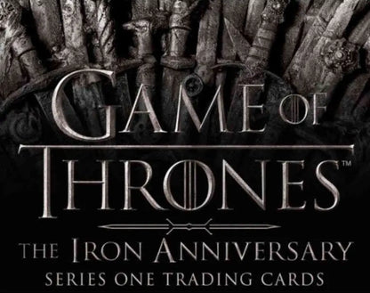 Logo for Game of Thrones Iron Anniversary trading card series on a sealed card box