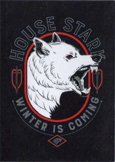 Snarling white wolf head in red oval for Game of Thrones House Stark case topper card