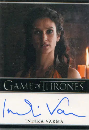 Autographed Game of Thrones Indira Varma as Ellaria Sand trading card in orange outfit