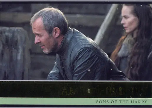 Man with gray hair in dark jacket, serious expression on Game of Thrones Gold Parallel Card