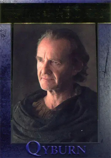 Portrait of an older man with wavy gray hair on Game of Thrones gold parallel trading card
