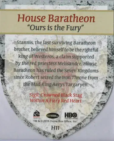 Game of Thrones Season 5 Case Topper Card H11 House Baratheon - Entertainment Card Single