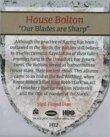 Game of Thrones Season 5 Case Topper Card H12 House Bolton - Entertainment Card Single
