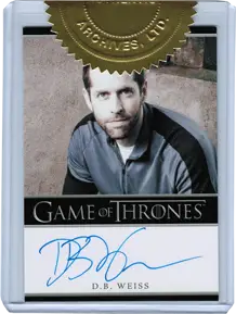 Autograph card of Game of Thrones executive producer D.B Weiss from Season Two