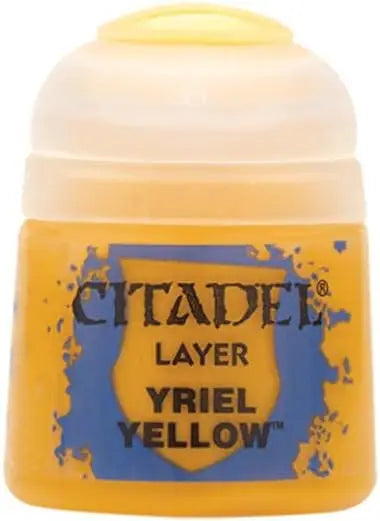 Pot of Citadel Yriel Yellow Layer Paint from Games Workshop in a 12ml container