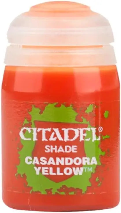 Bottle of vibrant orange Citadel Shade Paint with translucent white cap for Games Workshop