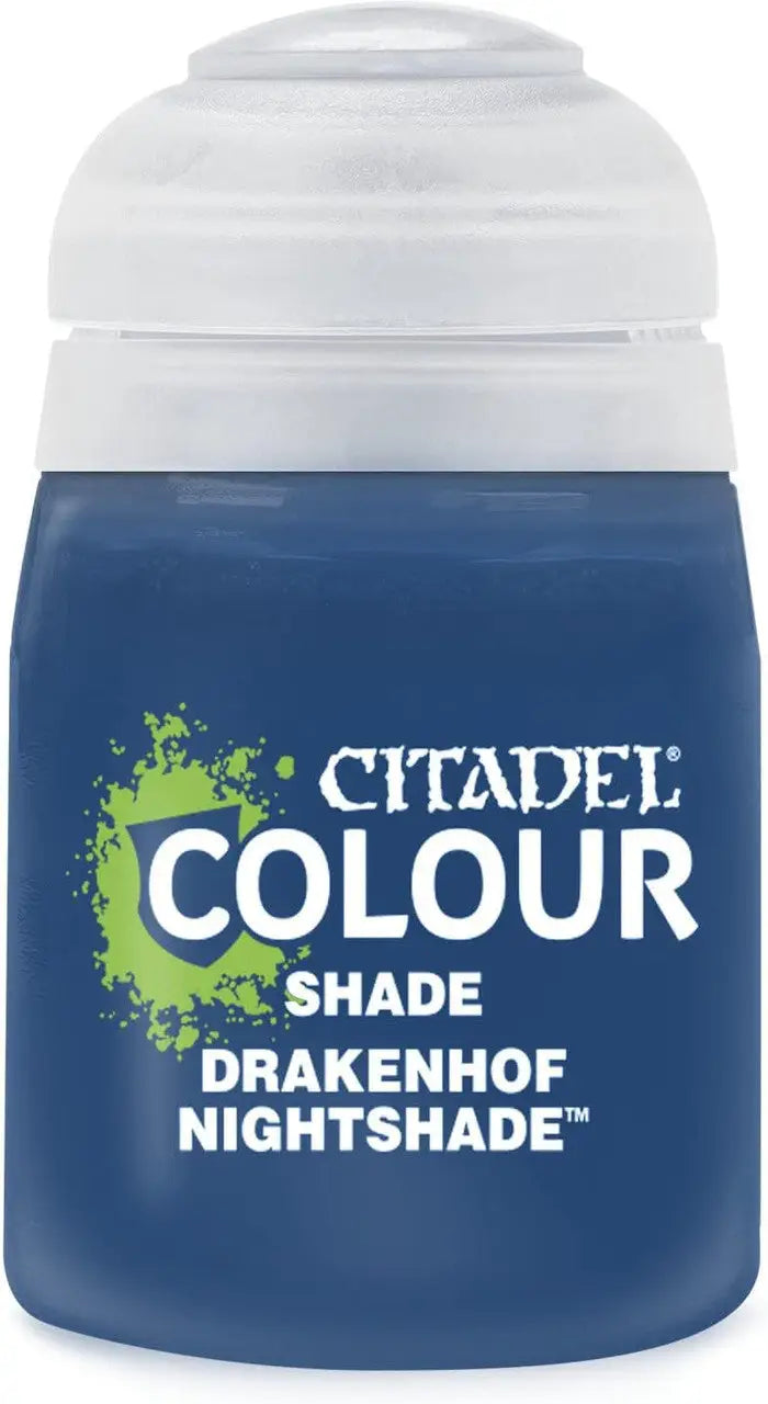 Dark blue Citadel paint pot with white lid for Games Workshop Drakenhof Nightshade