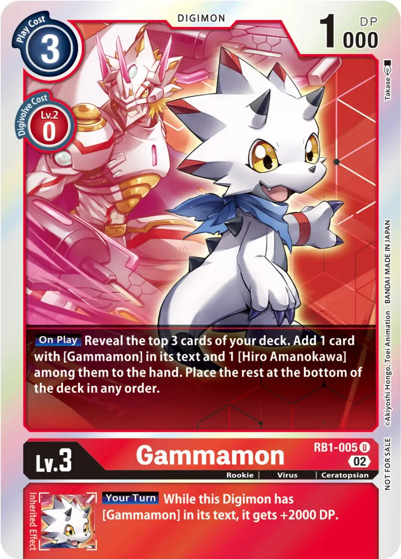 Gammamon Digimon card RB1-005 from Resurgence Booster showcasing digivolve cost