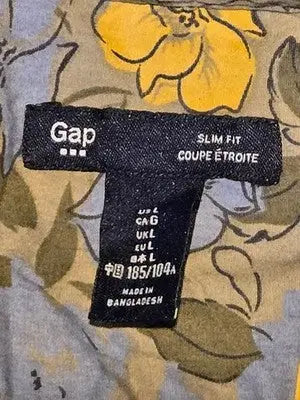 Gap Shirt Mens L Slim Fit Floral Button Up Long Sleeve Blue Yellow Casual Woven - Apparel