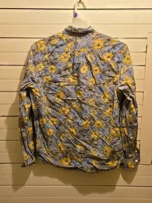Gap Shirt Mens L Slim Fit Floral Button Up Long Sleeve Blue Yellow Casual Woven - Apparel