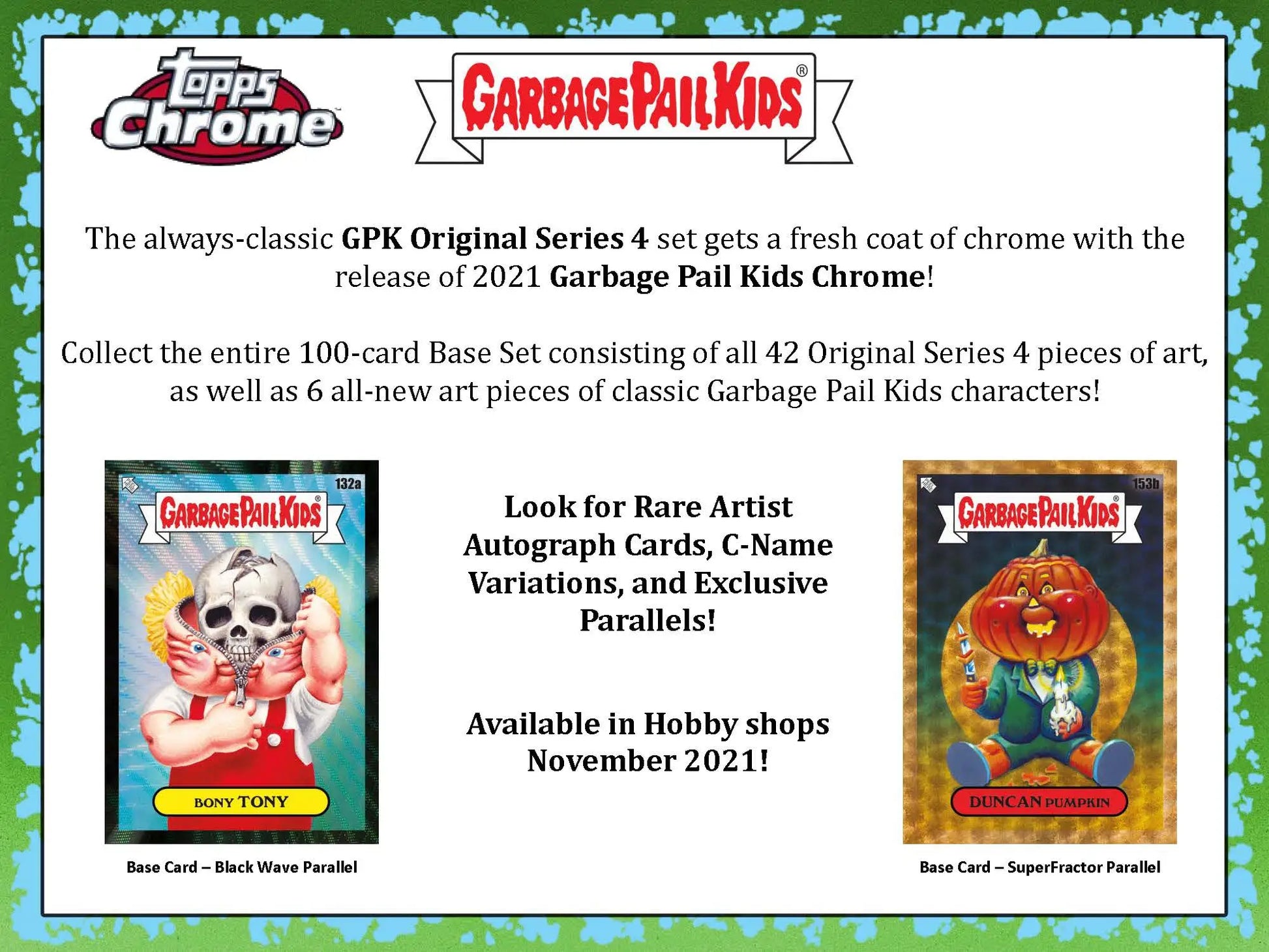 Advertisement for Garbage Pail Kids 2021 Chrome Factory Sealed GPK Original Series cards