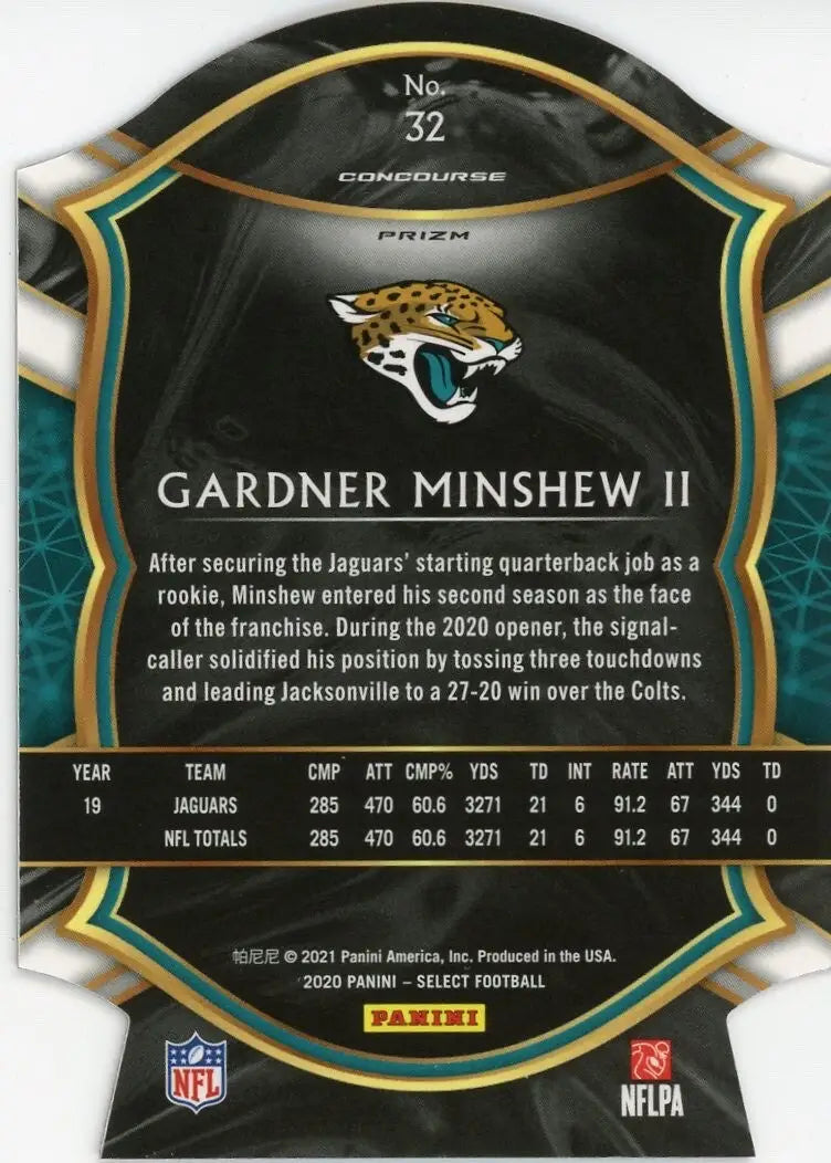 Gardner Minshew II 2020 Panini Select Concourse Red Die Cut #32 Jaguars Football