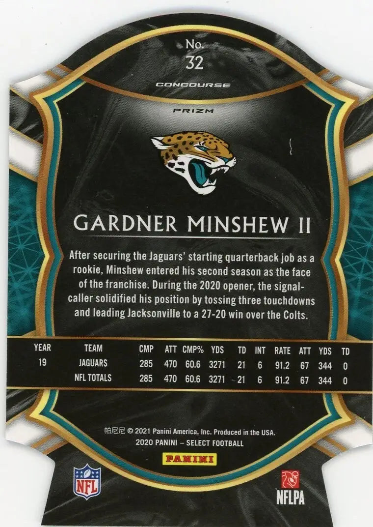 Gardner Minshew II 2020 Panini Select Tri Color Die Cut Concourse #32 Jaguars