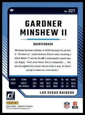 Gardner Minshew II 2024 Donruss #227 Las Vegas Raiders