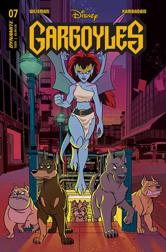 Comic book cover for Disney’s Gargoyles #7 featuring Demona and animal companions, perfect for trading cards